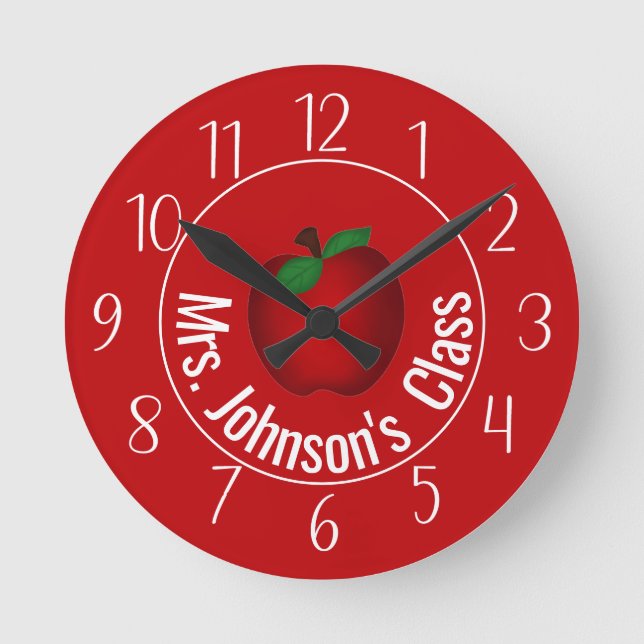 Teachers Red  Apple Personalized Round Clock (Front)