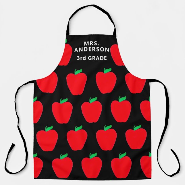 Teacher's Red Apples On Black Personalized Apron (Front)