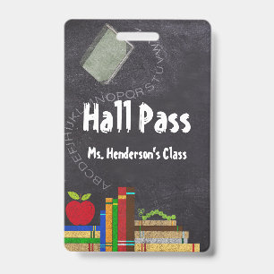 Teachers School Chalkboard Hall Pass Badge
