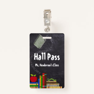 Teachers School Chalkboard Hall Pass Badge