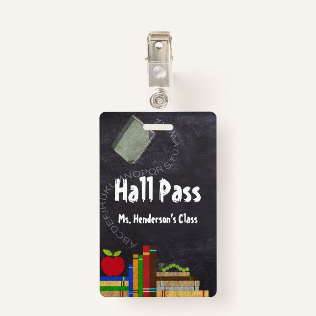 Teachers School Chalkboard Hall Pass Badge (Back with Clip)