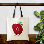 Teacher's Shiny Apple Tote Bag<br><div class="desc">The classic shiny red apple on this fun,  custom gift.  Ready to personalize with her monogram & name.</div>