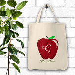 Teacher's Shiny Apple Tote Bag<br><div class="desc">The classic shiny red apple on this fun,  custom gift.  Ready to personalize with her monogram & name.</div>