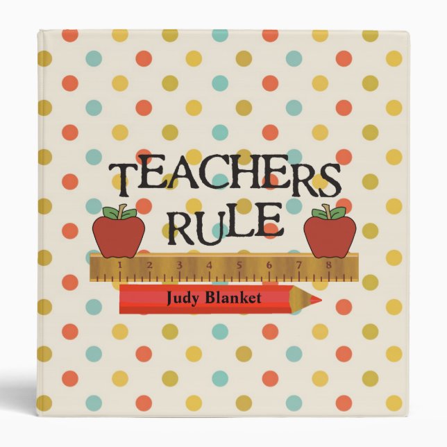 Teacher's Stylish Colourful Polka Dot Custom Binder (Front)