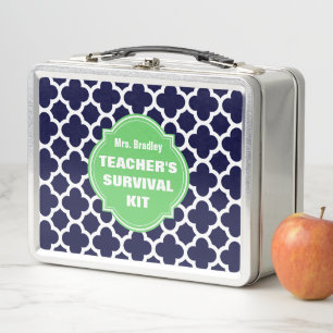 Teacher's Survival Kit Quatrefoil Pattern Metal Lunch Box