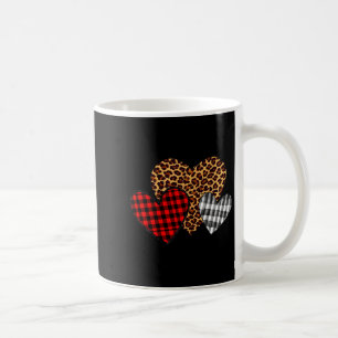 Teachers Valentines 3 Hearts Buffalo Plaid Leopard Coffee Mug