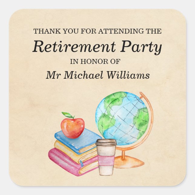 Teachers Vintage Globe Books Retirement Party  Square Sticker (Front)