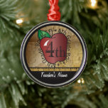 Teacher's Vintage Style 4th Grade | Chalkboard Metal Ornament<br><div class="desc">4th Grade Teacher Christmas Ornament ready for you to personalize. 🥇AN ORIGINAL COPYRIGHT ART DESIGN by Donna Siegrist ONLY AVAILABLE ON ZAZZLE! ✔NOTE: ONLY CHANGE THE TEMPLATE AREAS NEEDED! 😀 If needed, you can remove some of the text and start fresh adding whatever text and font you like. 📌If you...</div>