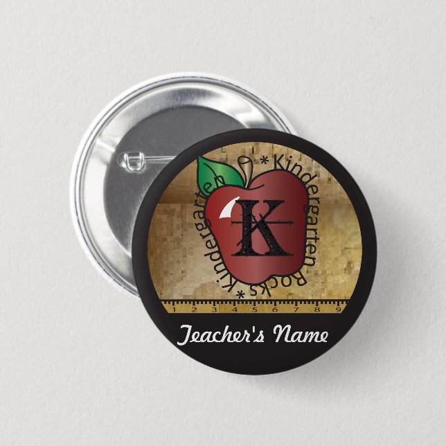 Teacher's Vintage Styled Kindergarten Button Pin (Front & Back)