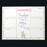 Teachers Weekly Planner Cute Unicorn Potted Plant Notepad<br><div class="desc">Personalized weekly planner with teacher quote. The planner has a section for each weekday plus an extra section for notes or your to do list. This watercolor design has a cute unicorn potted plant and a border of leaves and greenery. The teacher saying in the centre reads "Teachers who love...</div>
