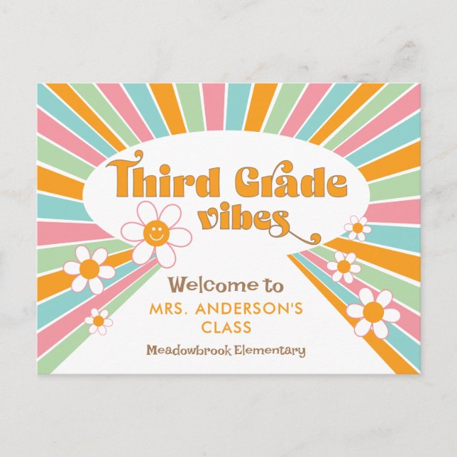 Teacher's Welcome to Third Grade 70s Retro Postcard (Front)