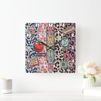 Teacher's Wild Learning Safari Design Square Wall Clock