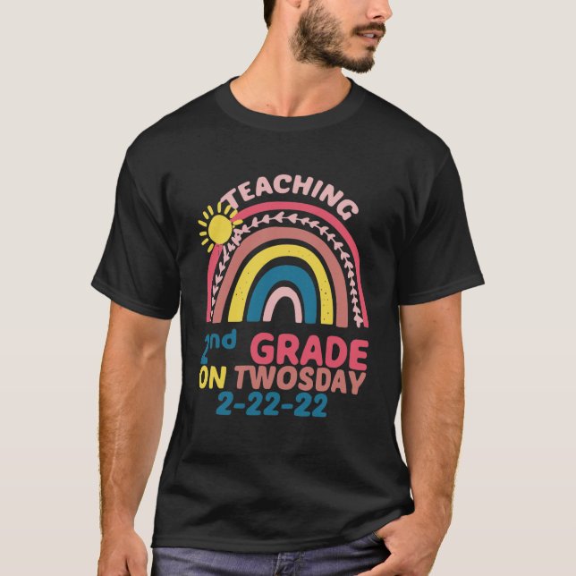Teaching 2nd Grade on Twosday - Rainbow  T-Shirt (Front)