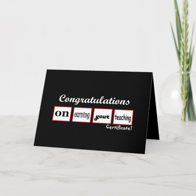 Teaching Certificate CUSTOM NAME Congratulations - Card (Front)