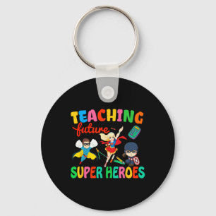Teaching Future Super Heroes Groovy Teacher Back T Keychain