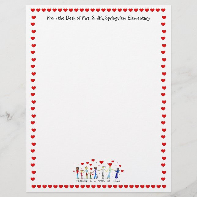 Teaching is a Work of Heart Letterhead (Front)