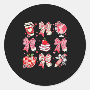 Teaching Is A Work Of Heart Pencil Bow Teacher Val Classic Round Sticker