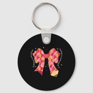 Teaching Is A Work Of Heart Pink Coquette Bow Vale Keychain