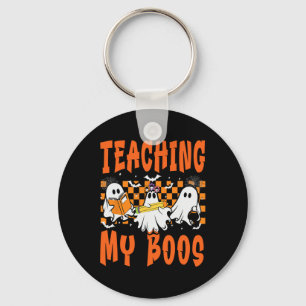 Teaching My Boos Teacher Cute Ghost Groovy Teacher Keychain
