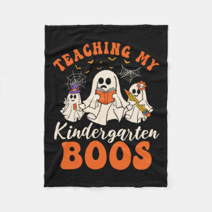 Teaching My Kindergarten Boos Retro Ghost Hallowee Fleece Blanket