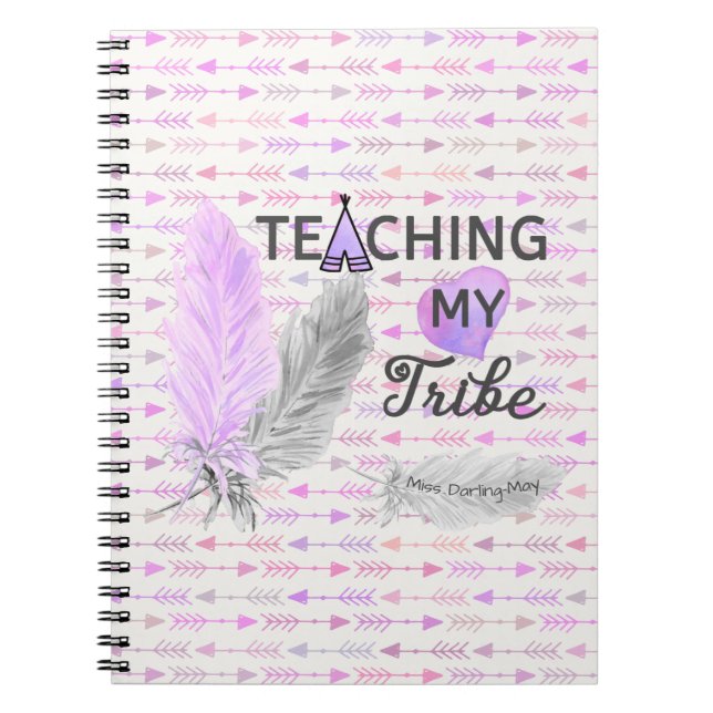 Teaching my Tribe Pink Arrow Pattern Personalized Notebook (Front)