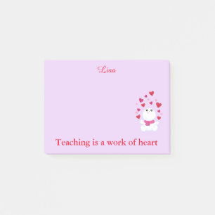 Teaching pink hearts post-it notes