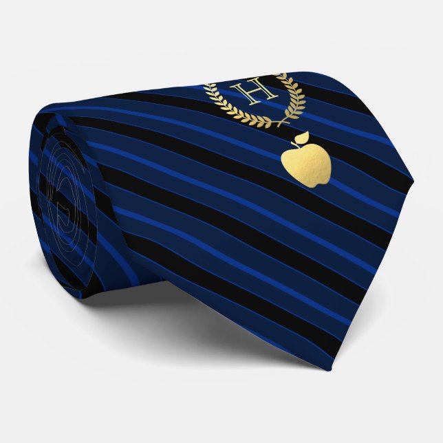 Teaching Professional Framed Monogram Blue Striped Tie (Rolled)