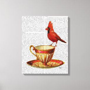 Teacup And Red Cardinal Canvas Print