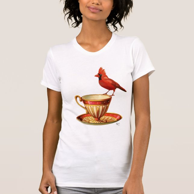 Teacup And Red Cardinal T-Shirt (Front)