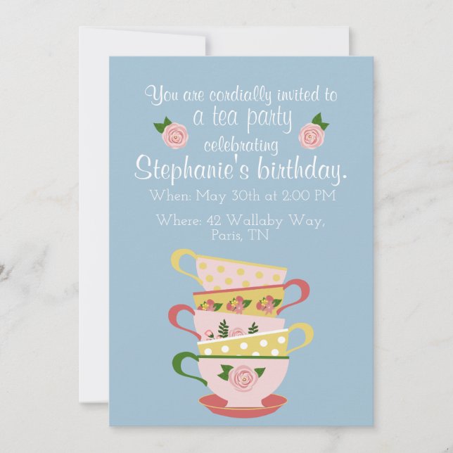 Teacup Birthday Party Invitations (Front)