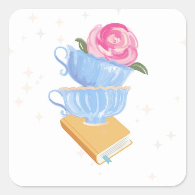 Teacup Book Lover Sticker | Cozy Reading Decal (Front)