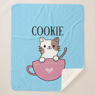 Teacup Cat Pesonalized Sherpa Blanket