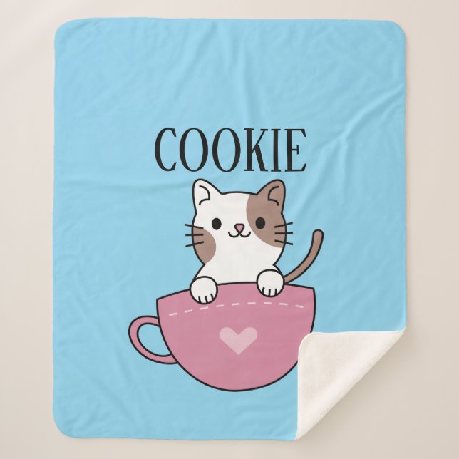 Teacup Cat Pesonalized  Sherpa Blanket (Front)