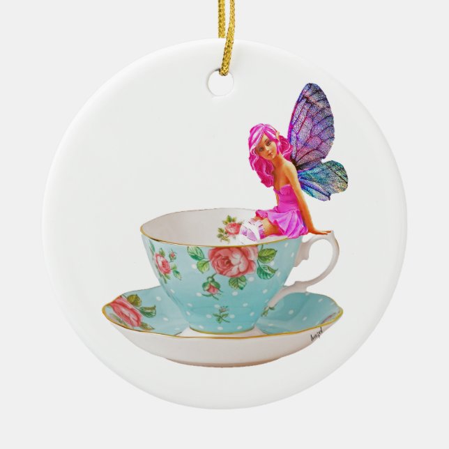 Teacup Fairy, Flower Fairy, Fairy Gifts, Ceramic Ornament (Front)