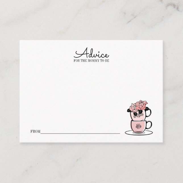 Teacup & Flowers Baby Shower Advice Card For Mom (Front)