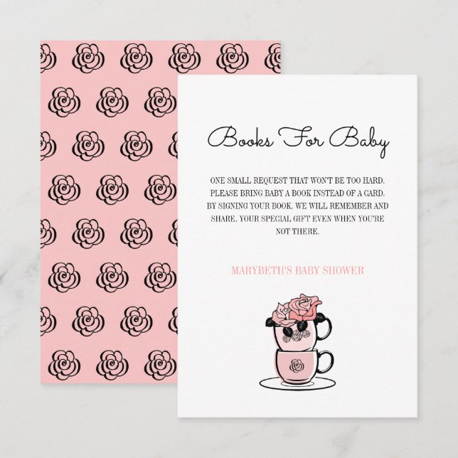 Teacup & Flowers Baby Shower Bring A Book Request Invitation (Front/Back)