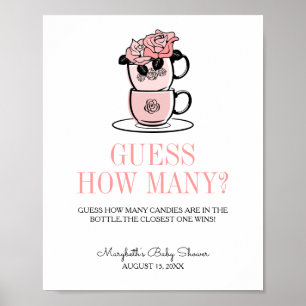 Teacup & Flowers Baby Shower Guess How Many Game Poster