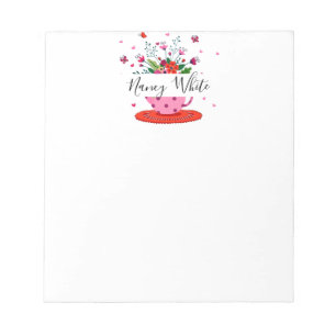 Teacup flowers personalized notepad