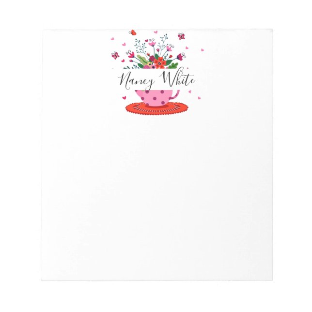 Teacup flowers personalized notepad (Front)