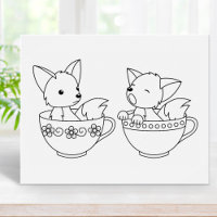 Teacup Foxes - Baby Animals in a Cup Colouring Pag