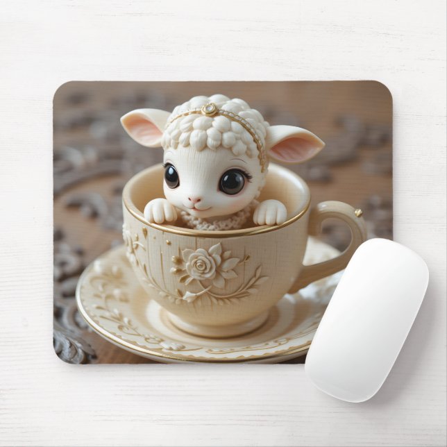 Teacup Lamb Carving Mouse Pad (With Mouse)