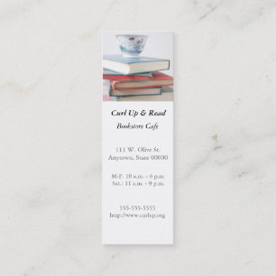 Teacup on book stack bookmark mini business card