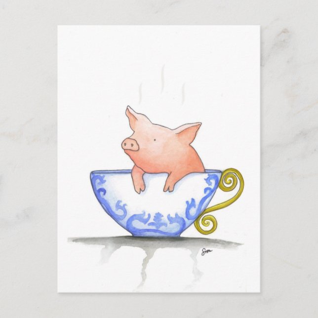 Teacup Pig Print Postcard (Front)