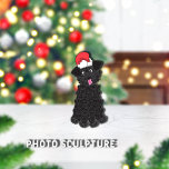 Teacup Poodle Christmas Pet Ornament Photo Sculpture Ornament<br><div class="desc">Cute,  curly haired,  black,  teacup poodle with red Santa Claus hat on top of head.  Adorable eyes and pink tongue out.  



Graphic illustration by: Lori@SaltTownStudio</div>