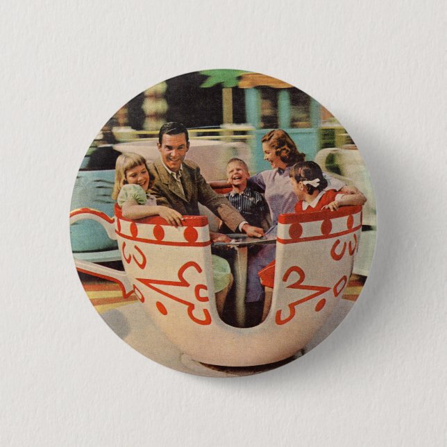 teacup ride at the amusement park 2 inch round button (Front)