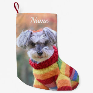 Teacup Schnauzer Puppy Dog in a Sweater Small Christmas Stocking