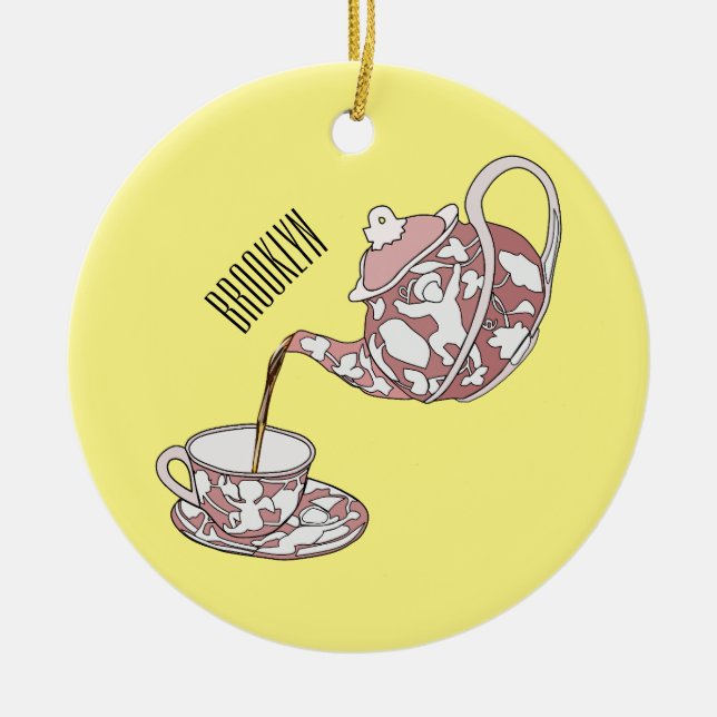 Teacup set cartoon illustration  ceramic ornament (Front)