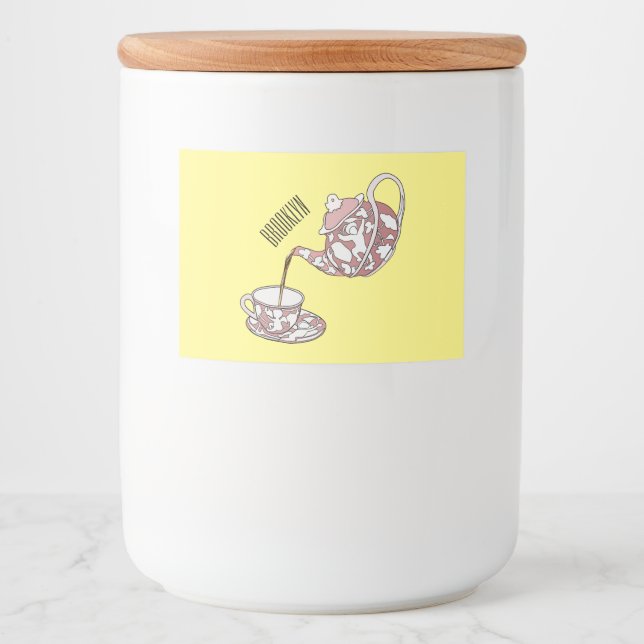 Teacup set cartoon illustration  food label (Front)