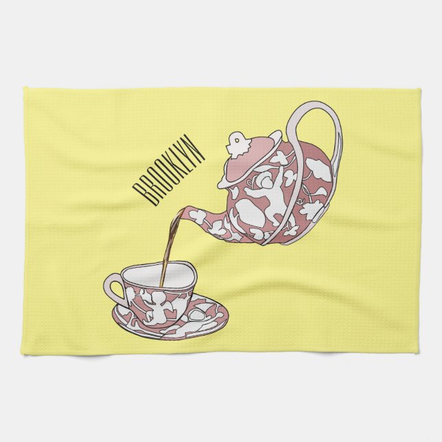 Teacup set cartoon illustration  kitchen towel (Horizontal)