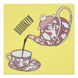 Teacup set cartoon illustration poster